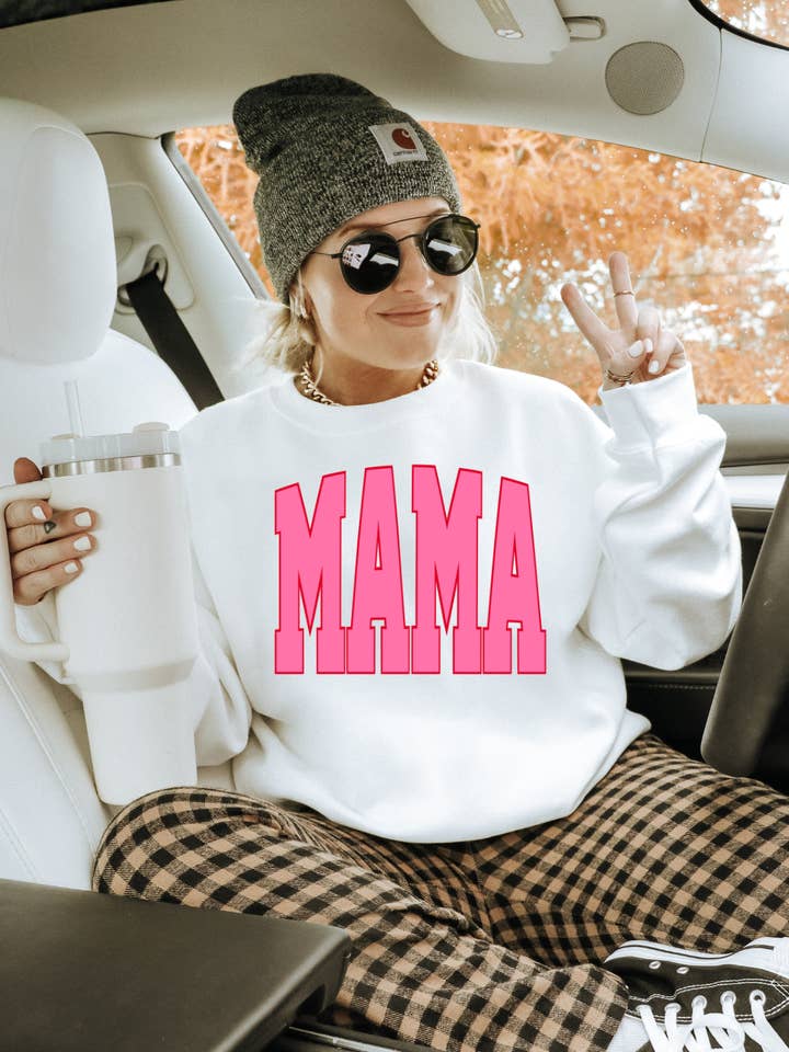 Varsity Mama (Pink) Adult Graphic Crewneck Pullover for wholesale by Uncommon Label