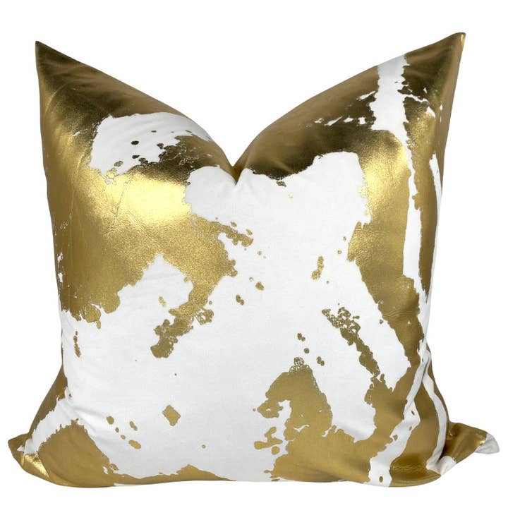 White Velvet w/Gold Foil Abstract Pillow for wholesale by Visually Rich Home