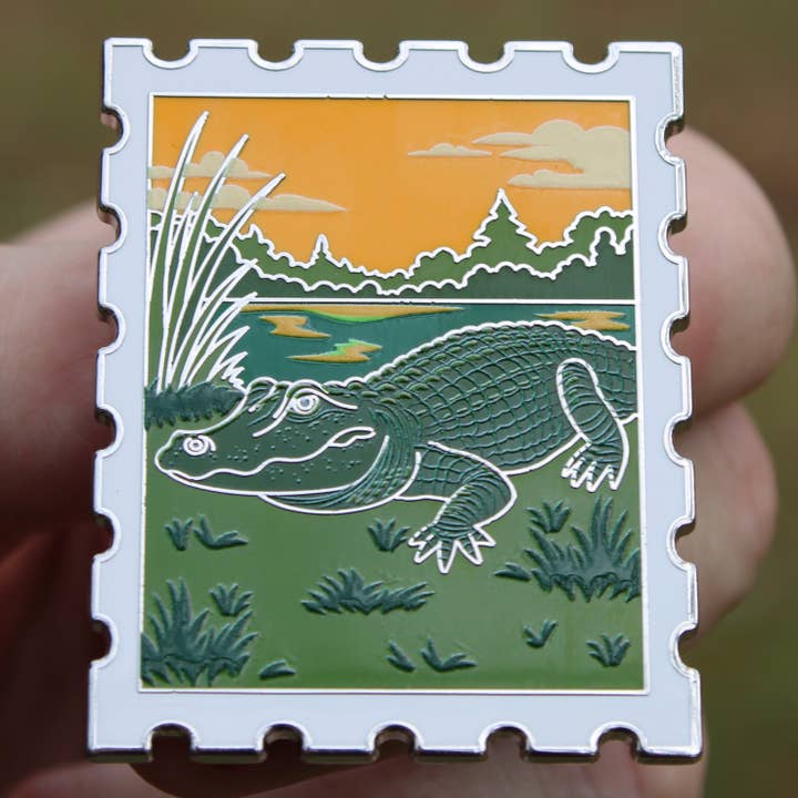 Pin Hive LLC - Wholesale Lapel Pin/Button - American Alligator Postage Stamp Enamel Pin7