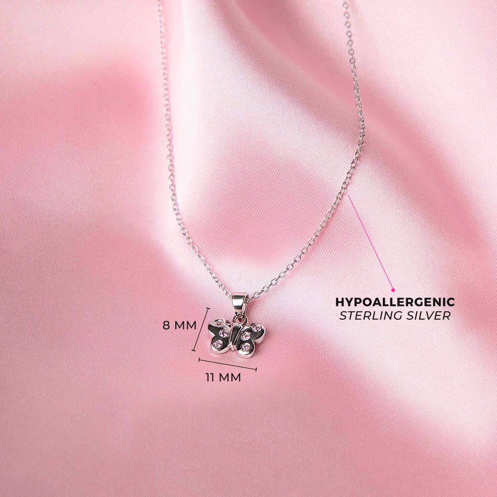 In Season Jewelry – Großhandel Halskette – Kinder – Halskette für Mädchen mit flatterndem Schmetterling, Sterlingsilber4