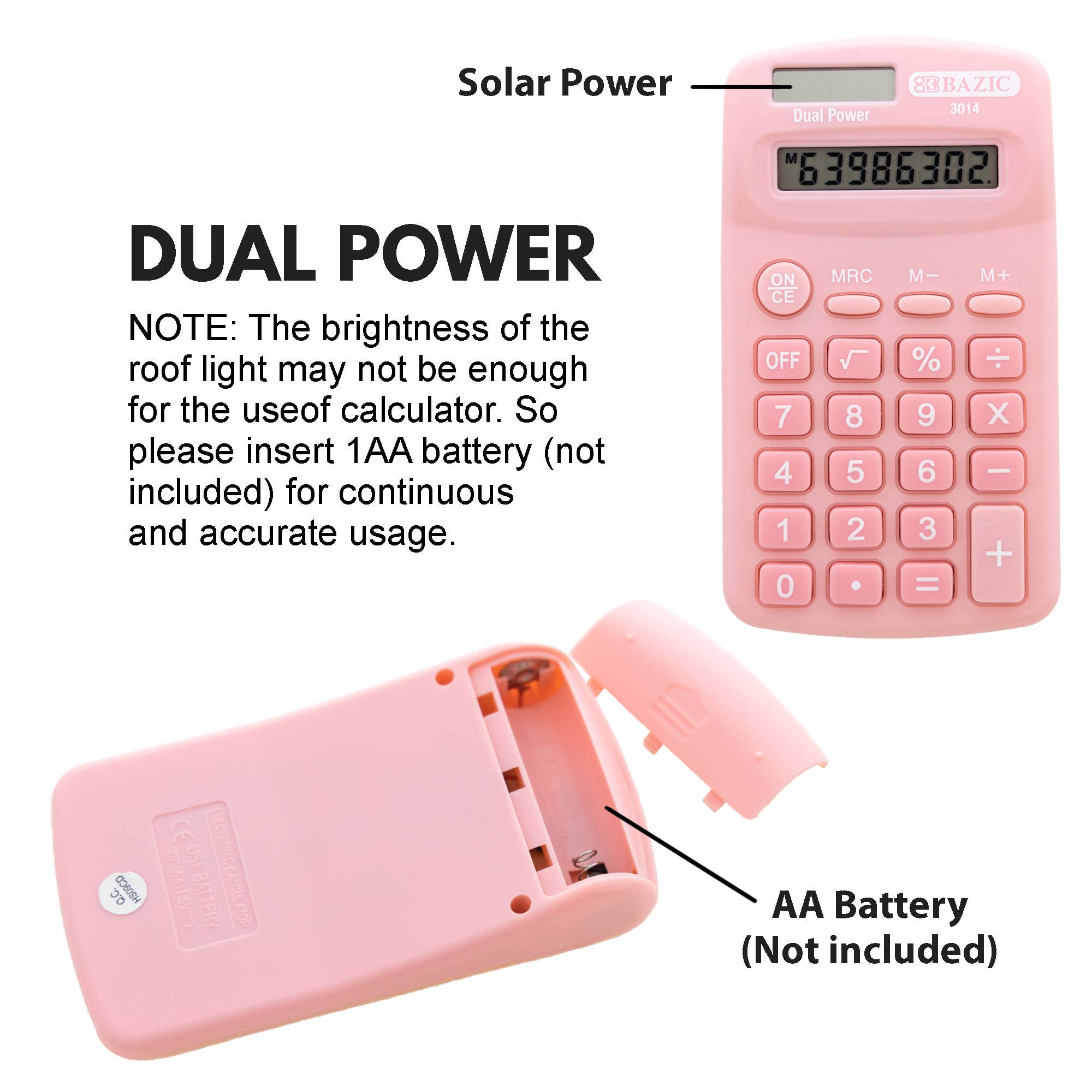 BAZIC Products - Wholesale Calculator - Pocket Size Pastel Calculator 8-Digit Dual Power1