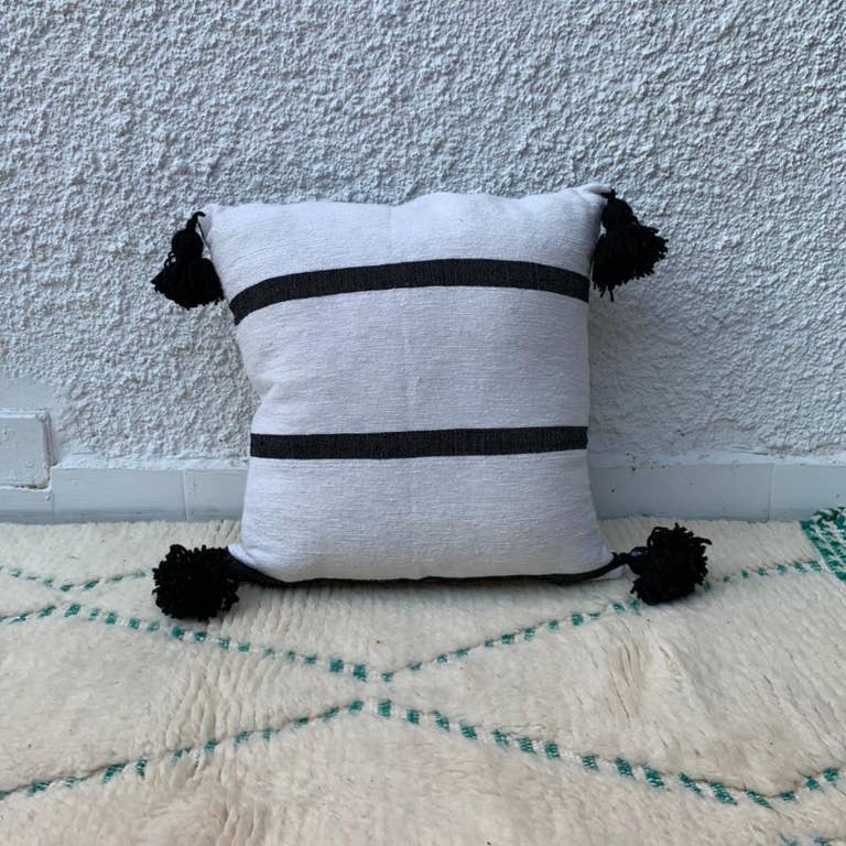 Cotton Moroccan Pillow With Black Tassels Pillow Cover Faire Com