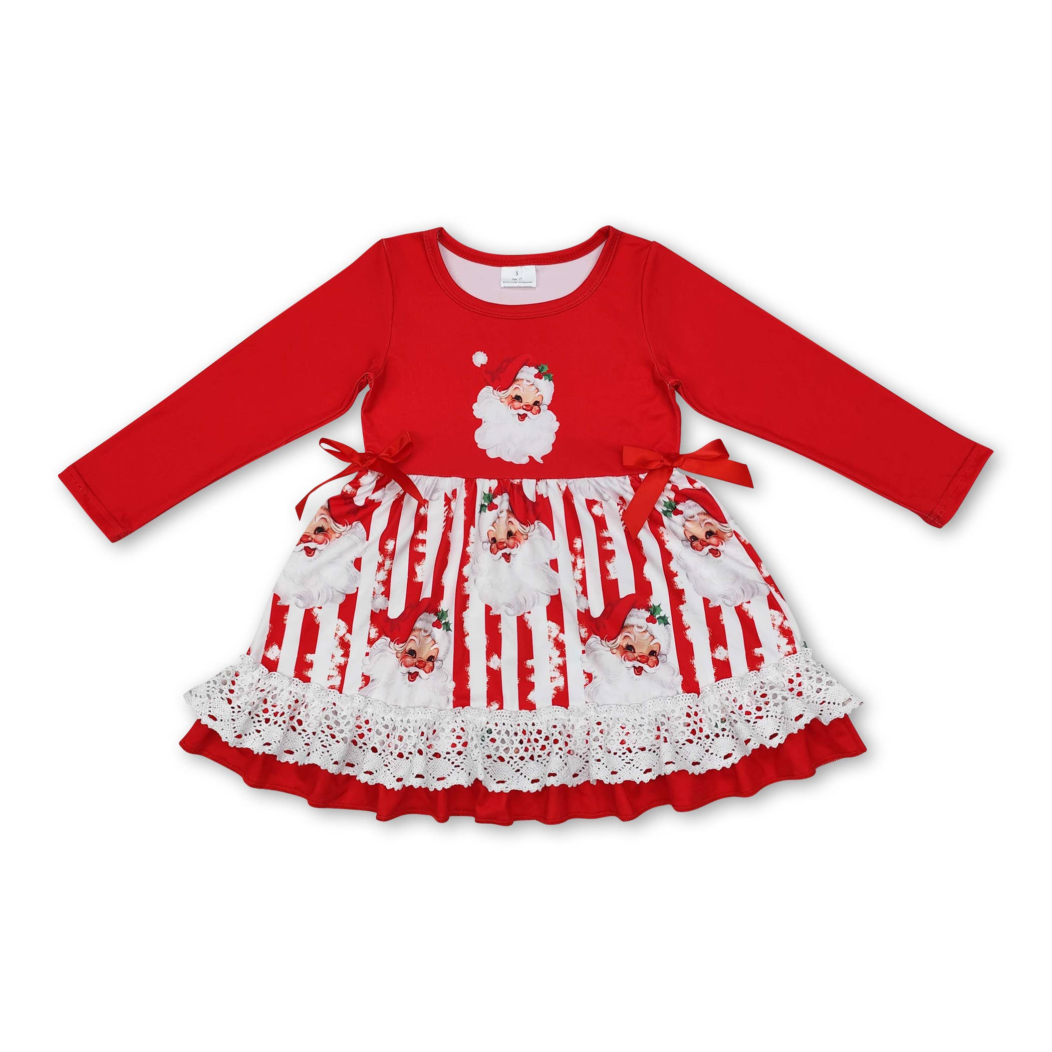 Yawoo Garments - Wholesale Top & Pant Set - Kids - Red santa top stripe bell bottom pants girls Christmas outfits1