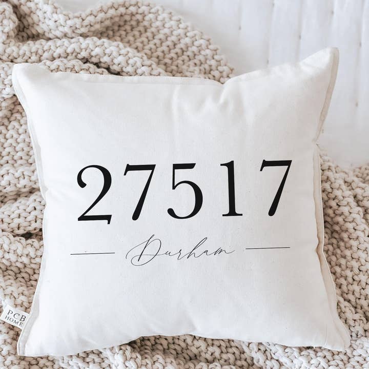 Personalized Throw Pillows - Personalized Zip Code Script | for wholesale by DWELL Home Shoppe