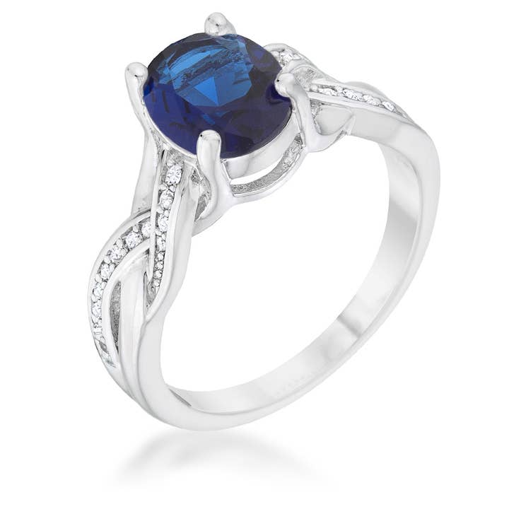 Justine 2ct Sapphire CZ Rhodium Classic Oval Ring for wholesale by JGoodin
