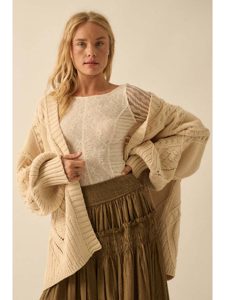 Promesa USA - Wholesale Cardigan – Women’s - Cable-Knit Oversize Balloon-Sleeve Cardigan2