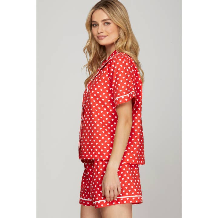 STYLE USA - Wholesale Tunic - Women's - HEART PRINT WOVEN PAJAMA SET