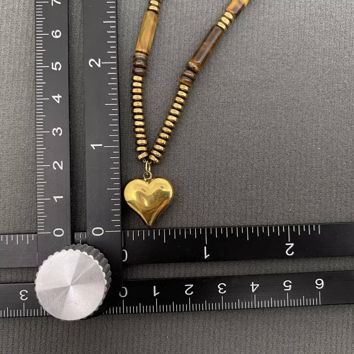 Mio Queena - Wholesale Pendant/Charm Necklace - 18K Golden S.Steel Tiger's Eye Stone Beaded Necklace - FGS/CS3