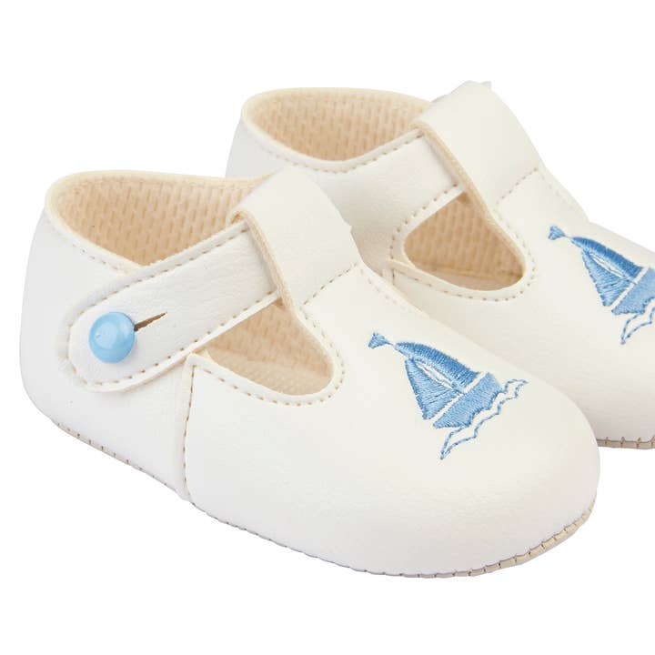 B119 soft sole button T-bar with Yacht embroidery for wholesale by Early Days & Baypods