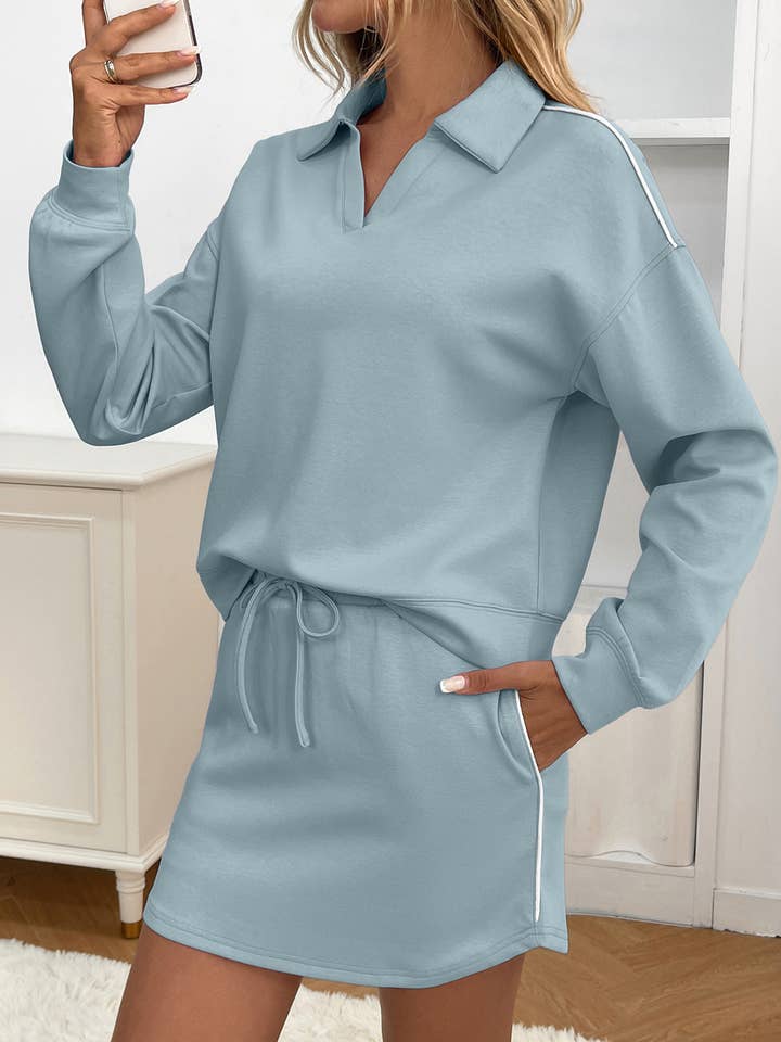 Ensemble chemise à col décontracté à manches longues avec jupe à poche pour la vente par Wholesalesir