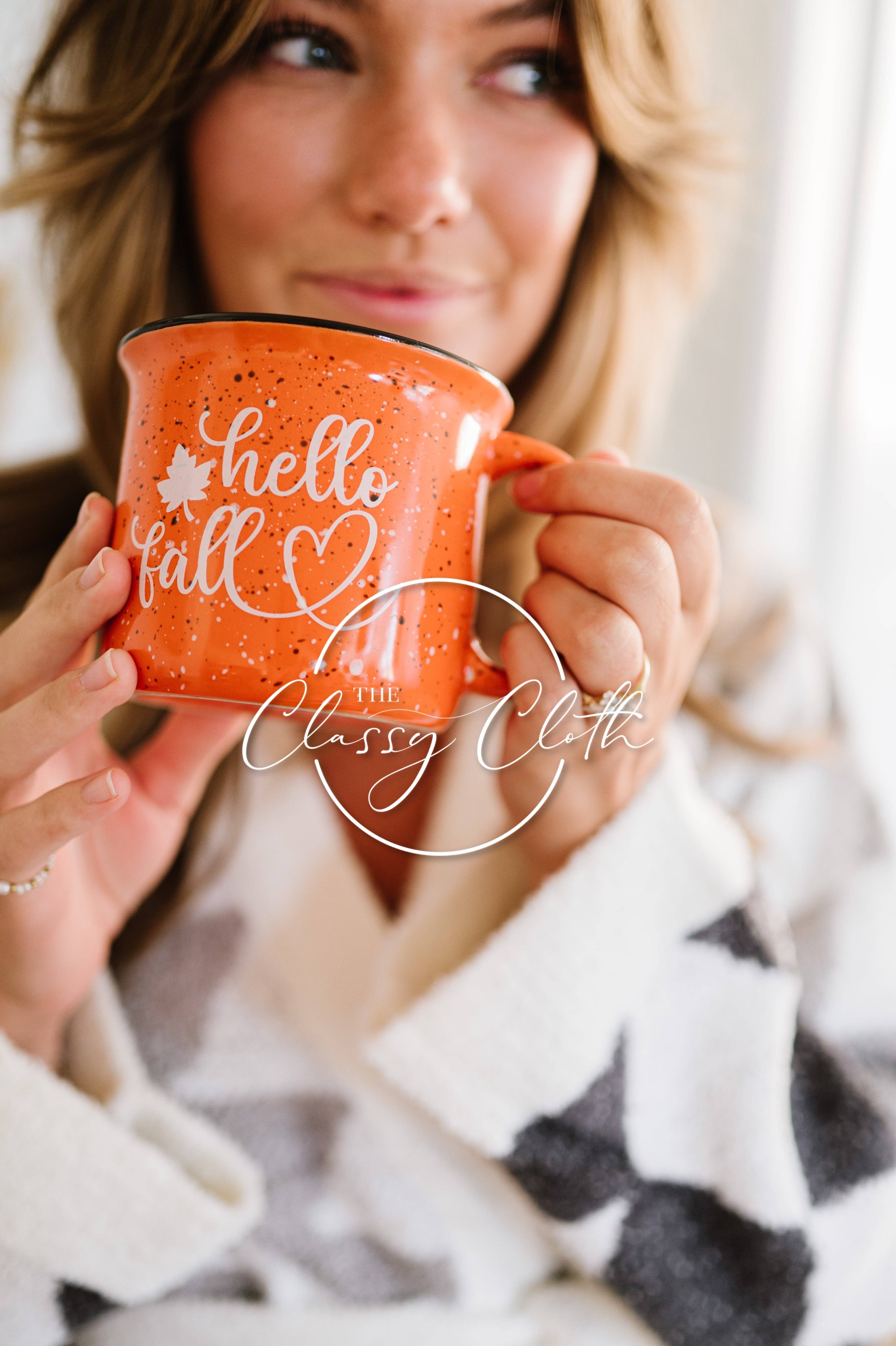 The Classy Cloth WS - Wholesale Coffee Mug - Coffee Mug Cup Speckled- Orange Hello Fall RTS