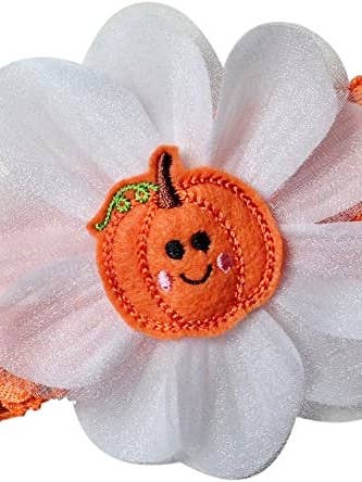 Halloween Precious Pumpkin Baby Girl and Toddler Flower Crochet Headband por atacado de Funny Girl Designs