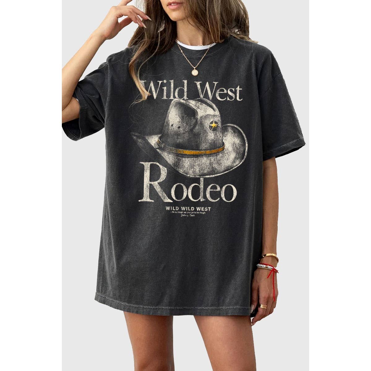 HRTandLUV - Wholesale Tunic - Women's - WILD WEST RODEO OVERSIZED MINERAL GRAPHIC TEE0