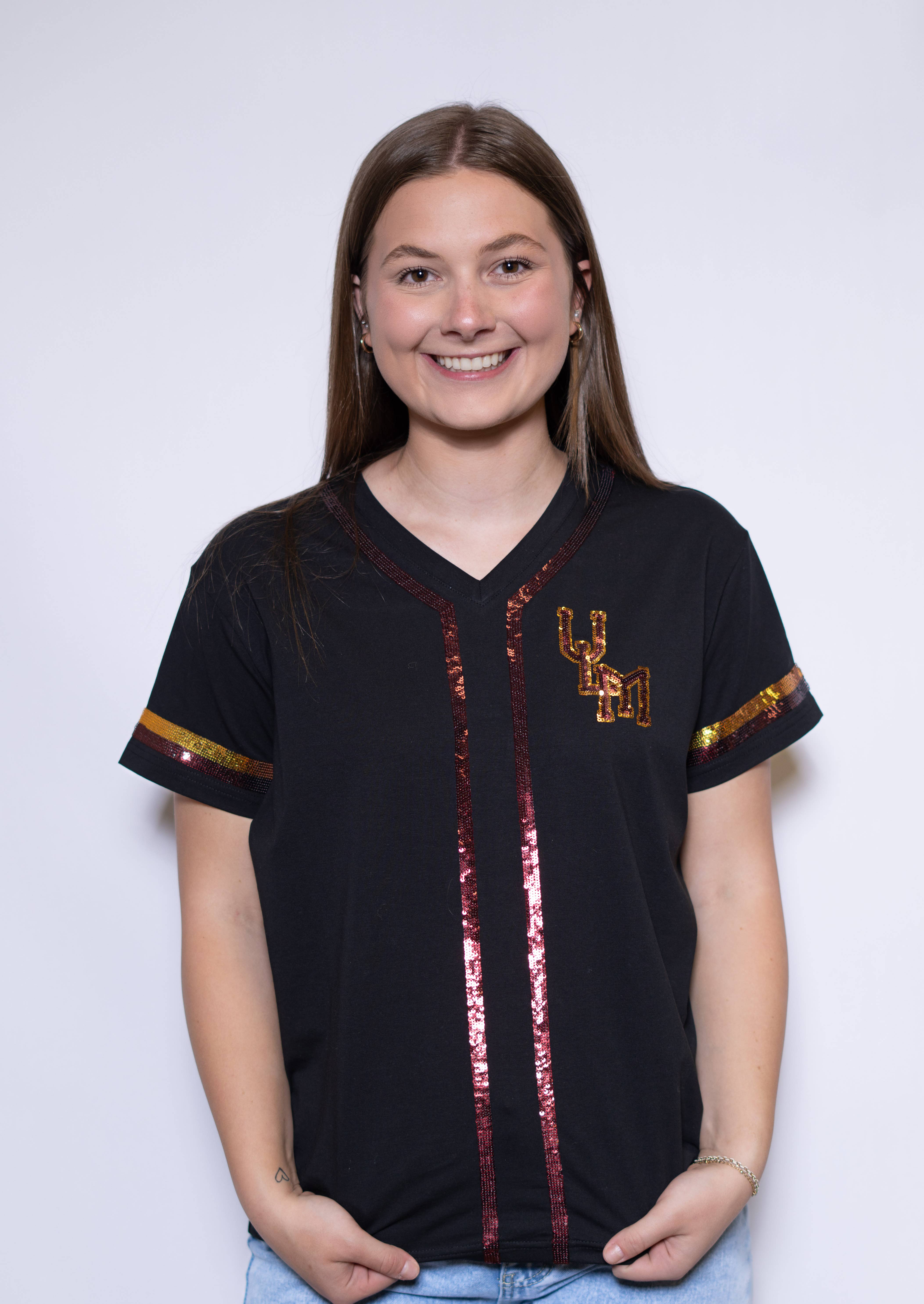 BOMB DESIGNS - Wholesale T-Shirt - Women's - ULM Warhawks (LICENSED) | Women's Sequin Baseball Jersey Tee1