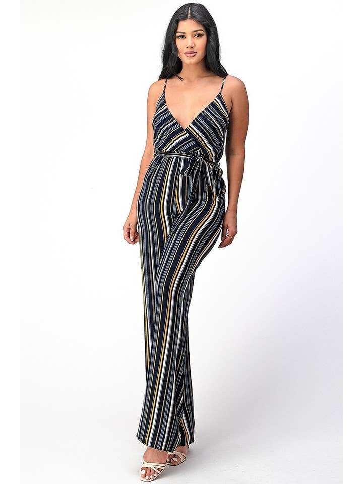 Navy Mustard Striped jumpsuit in a relaxed fit 170017J60 for wholesale on Faire5