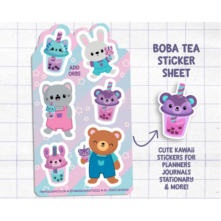 Boba Tea Sticker Sheet for wholesale by FunUsual Suspects