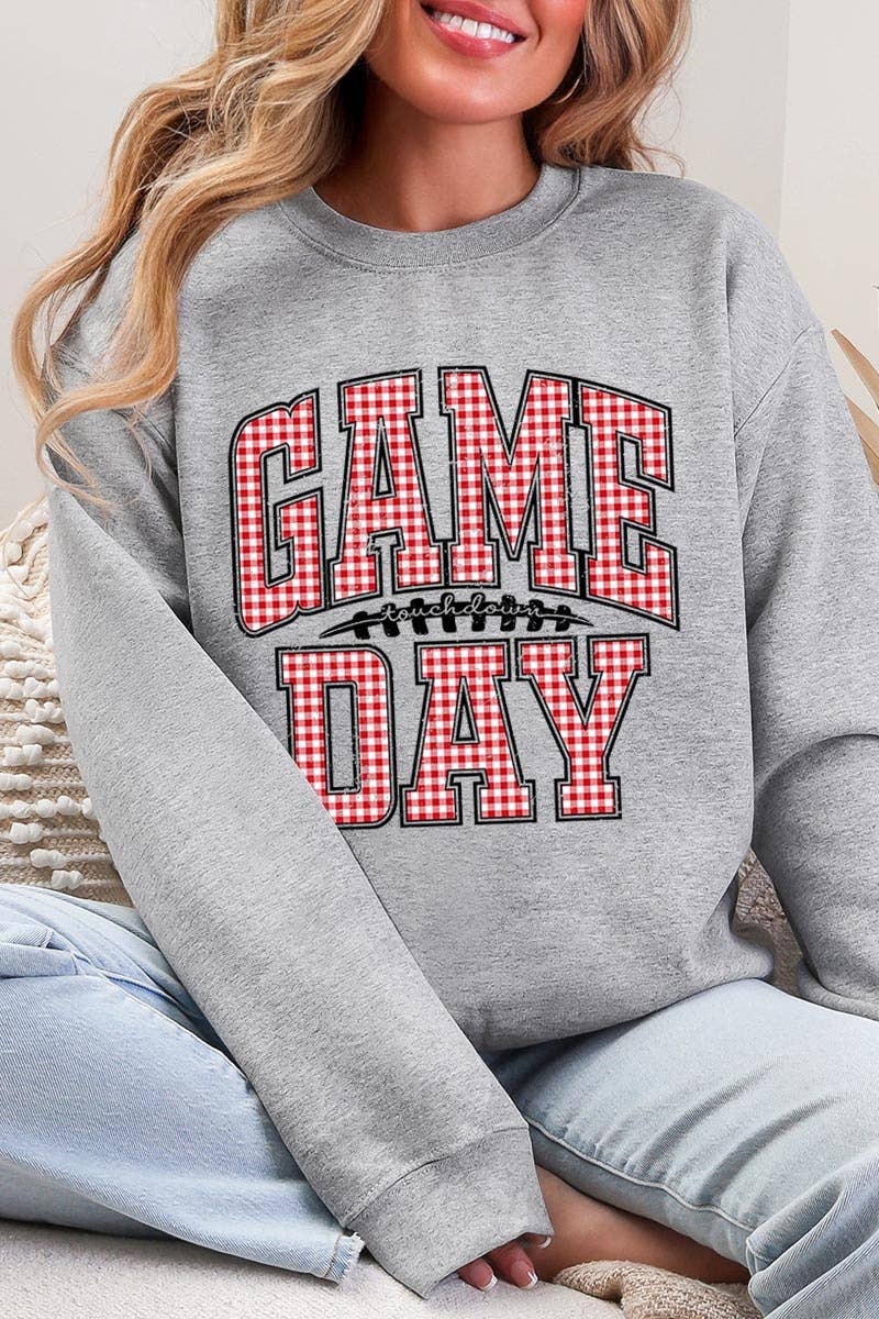 COLORBEAR - Wholesale T-Shirt (Graphic) - Women's - Red Gingham Game Day Graphic Sweatshirt0