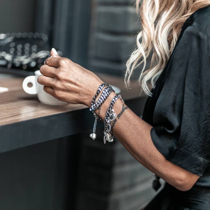 Goupi - Wholesale Link & Chain Bracelet - Triple Steel Chain Black Bracelet