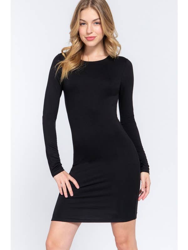 Active Basic | Active USA - Wholesale Dress - Women's - Long Sleeve Crew Neck 2 Ply Rayon Jersey Mini Dress11