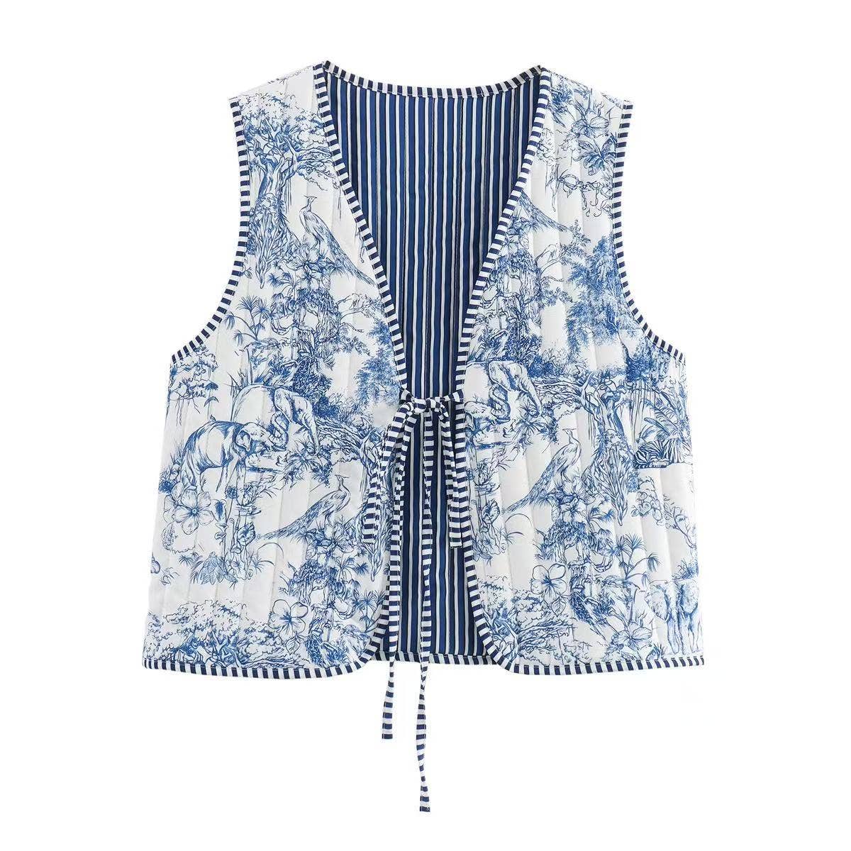 Miss Sparkling - Wholesale Outerwear Vest - Women's - Reversible Printed & Striped Cotton Puffer Vest1