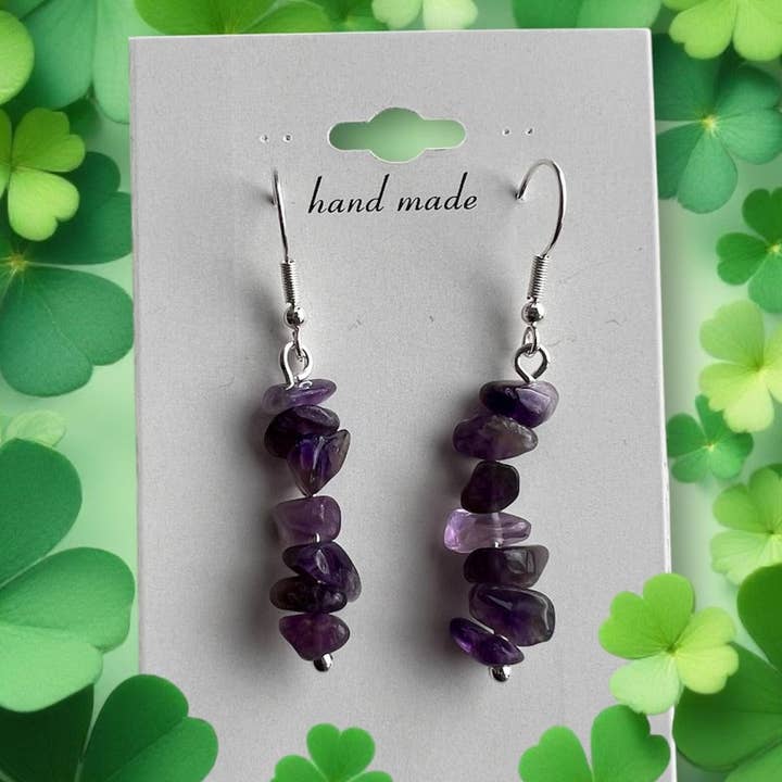 El'Cobre-Ecozonelifestyle – wholesale Dangle earrings – Amethyst Crystal Gravel Stone Earrings – Silver Plated1