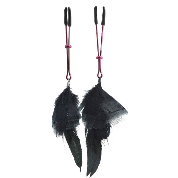Nipple Clamp - Tweezer Pink - Feather - Black Feathers for wholesale by Bijoux De Nip