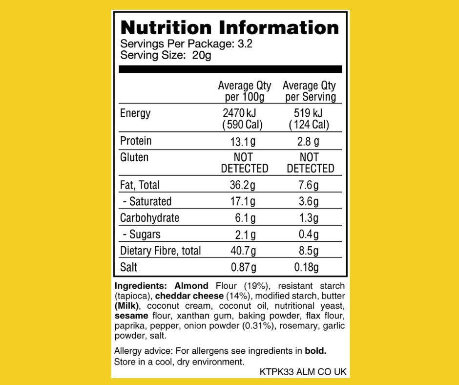 The Coconut Kitchen – wholesale Crackers – Keto Almond Crackers - Cheddar & Onion2
