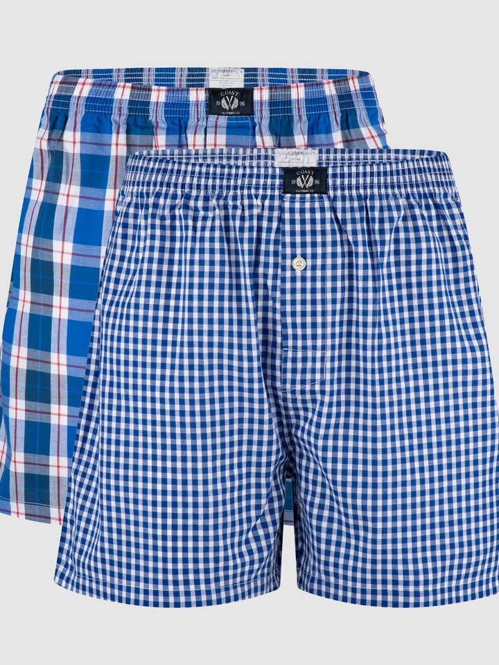 Mens Boxers 2 Pack - Blue Check for wholesale by Coast Clothing Co
