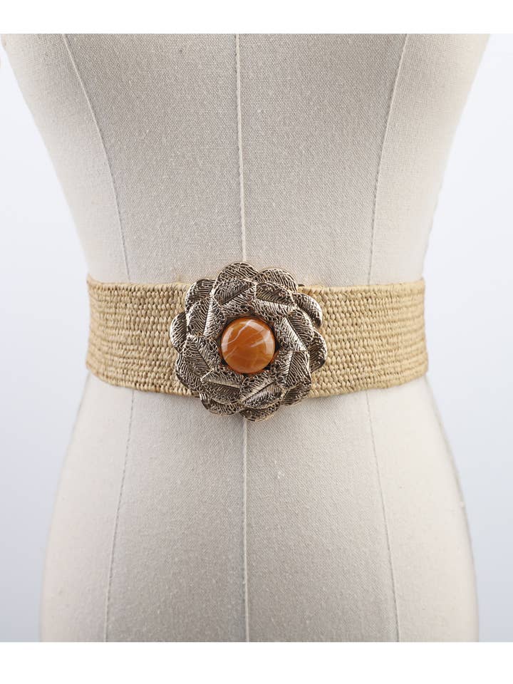 Elastic Straw Effect Belt with Flower Buckle C-26151 for wholesale by PHANIE MODE