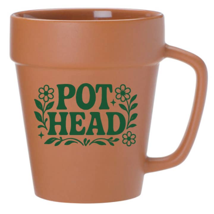 "Pot Head" 14oz Terra Cotta Flower Pot Mug for wholesale by Pourware Inked