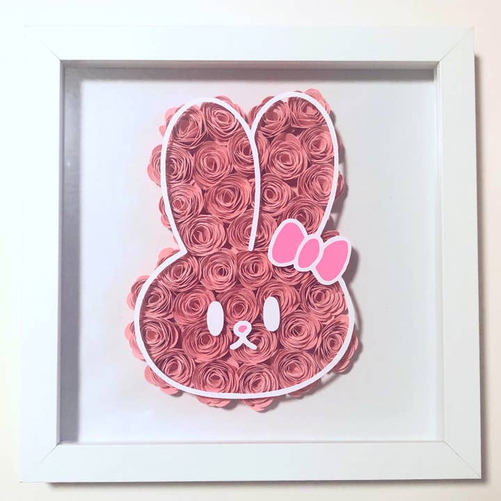 Cute Pink Baby Bunny Paper Flower Shadow Box Nursery Gift for wholesale by Jadore