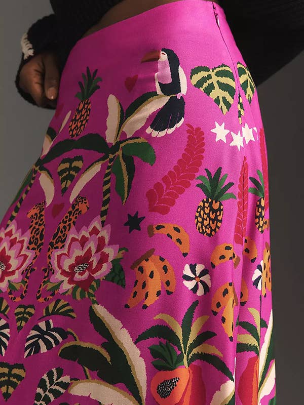 Rose Red Street Tropical Botanical Print Vintage Skirt for wholesale on Faire