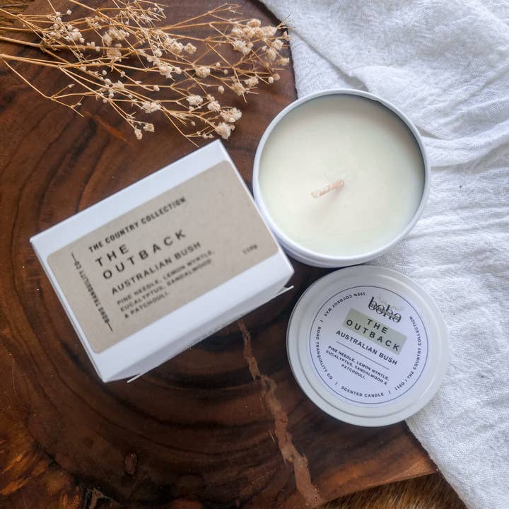 Boho Tranquility Co - Wholesale Travel candles - THE COUNTRY COLLECTION: THE OUTBACK - MINI 4oz CANDLE TIN1