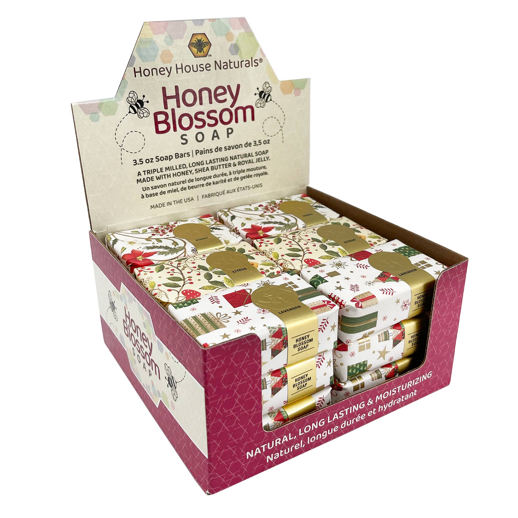Honey House Naturals - Vente Pains de savon - Boîte de présentation de savon en papier pour les fêtes 18 pièces11
