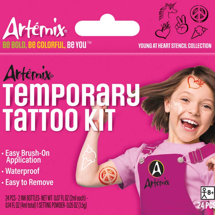 Kit de tatouage temporaire Artémix 24 pièces : Young at Heart pour la vente par Artemix Body Art