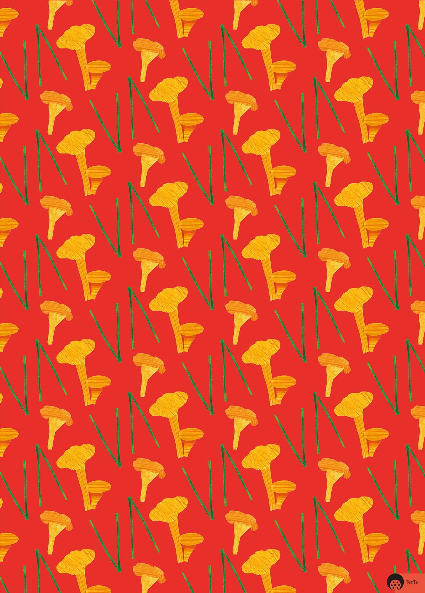 TenTa - Wholesale Wrapping Paper Roll - Chanterelle Mushroom Patterned Wrapping Paper – Red & Ochre1