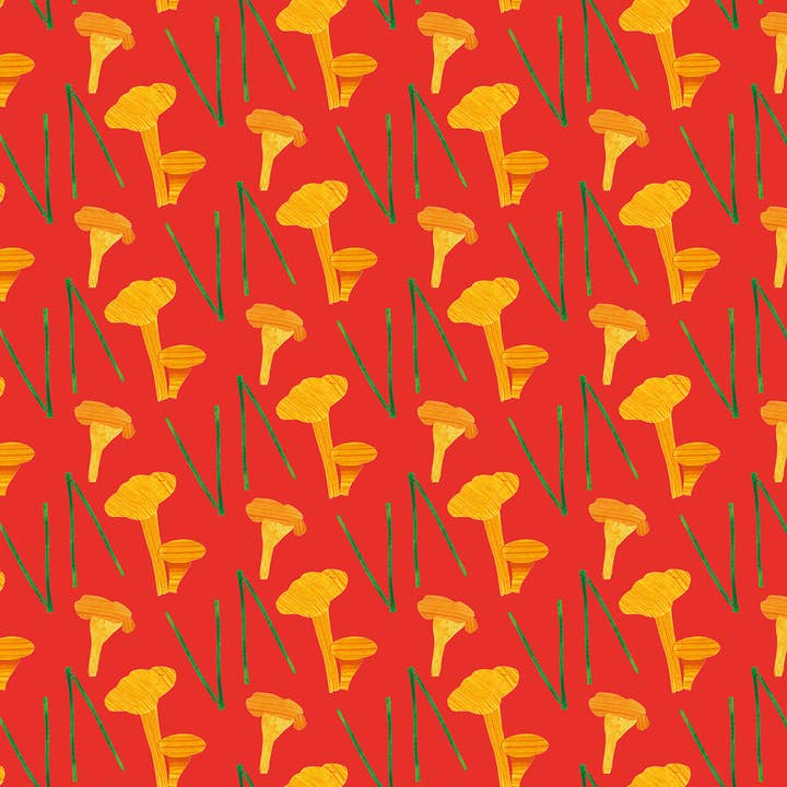 TenTa - Wholesale Wrapping Paper Roll - Chanterelle Mushroom Patterned Wrapping Paper – Red & Ochre1