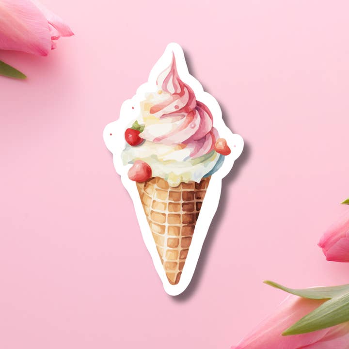 Autocollant en vinyle cône de glace à la cerise pour la vente par Hikaru Tara Art Arst & Craft Gift Shop