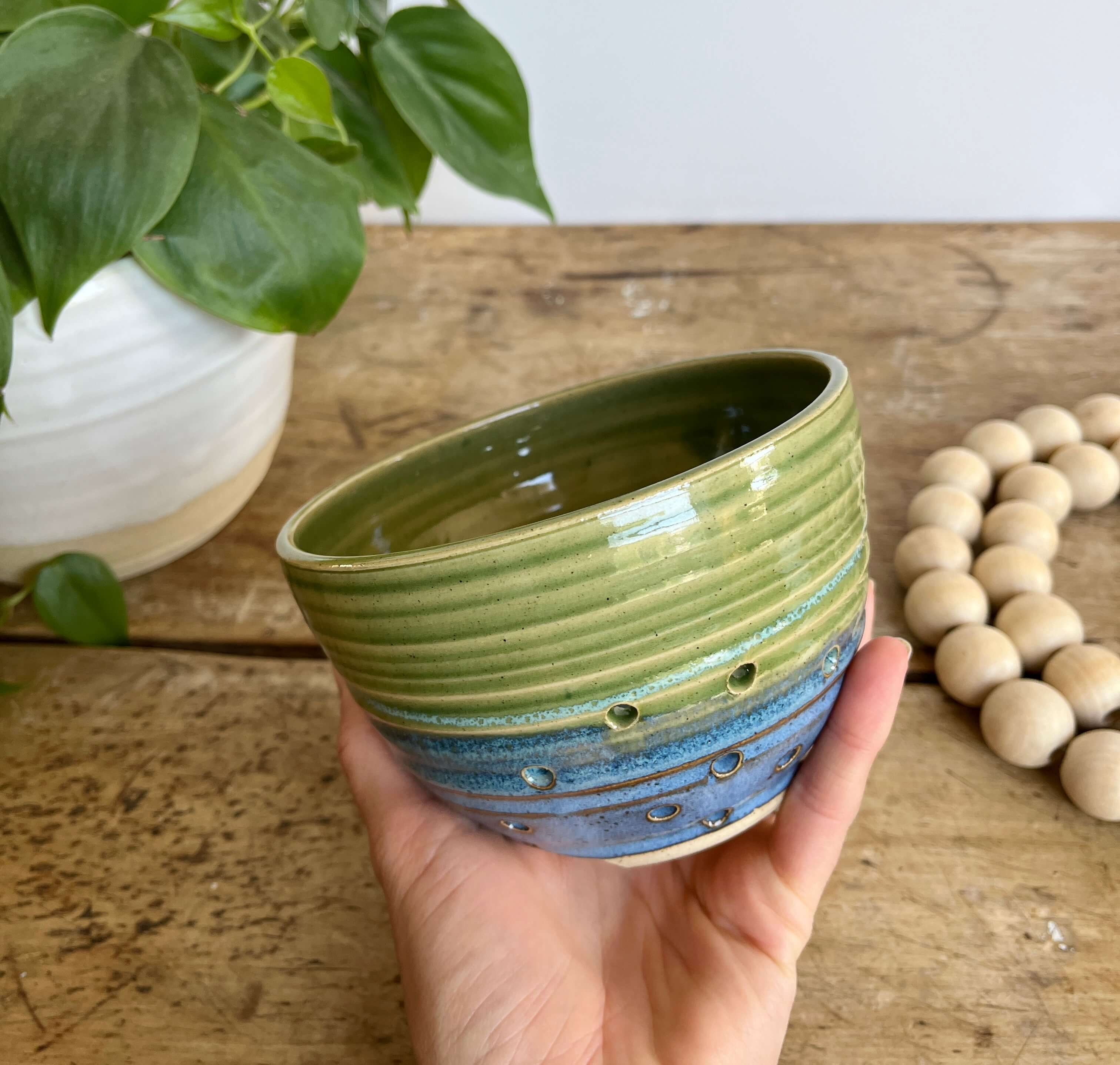 Coastal Clay Co. - Wholesale Colander - Classic Summer Berry Bowl With Saucer - Ceramic Colander9