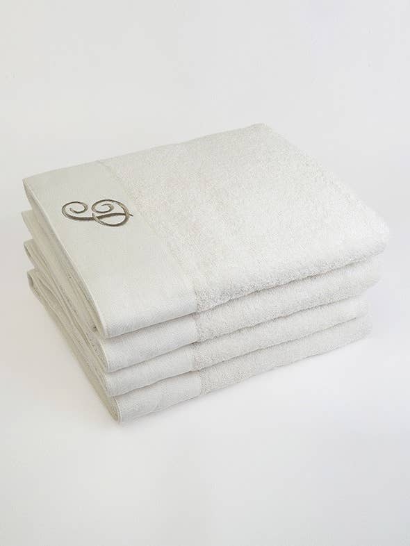 Terry bath towel with coded cream linen border for wholesale by Innovazione Versilia
