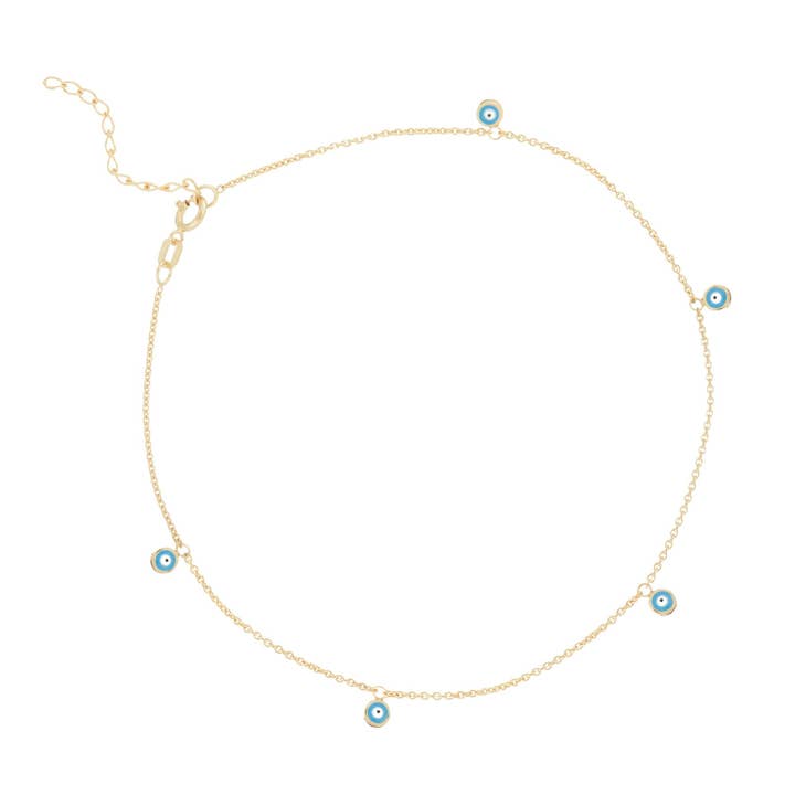 14k Yellow Gold Evil Eye Anklet for wholesale by NYMAN JEWELERS