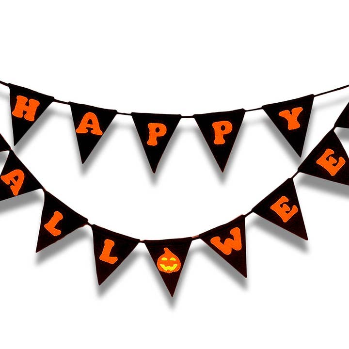 BNB Crafts Inc. - Wholesale Party Sign/Banner - Triangle Happy Halloween Boo Banner with Pumpkin