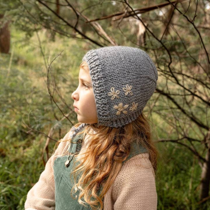 Acorn Kids - Wholesale Newborn/knit hat – Baby - Flowers Bonnet Grey2
