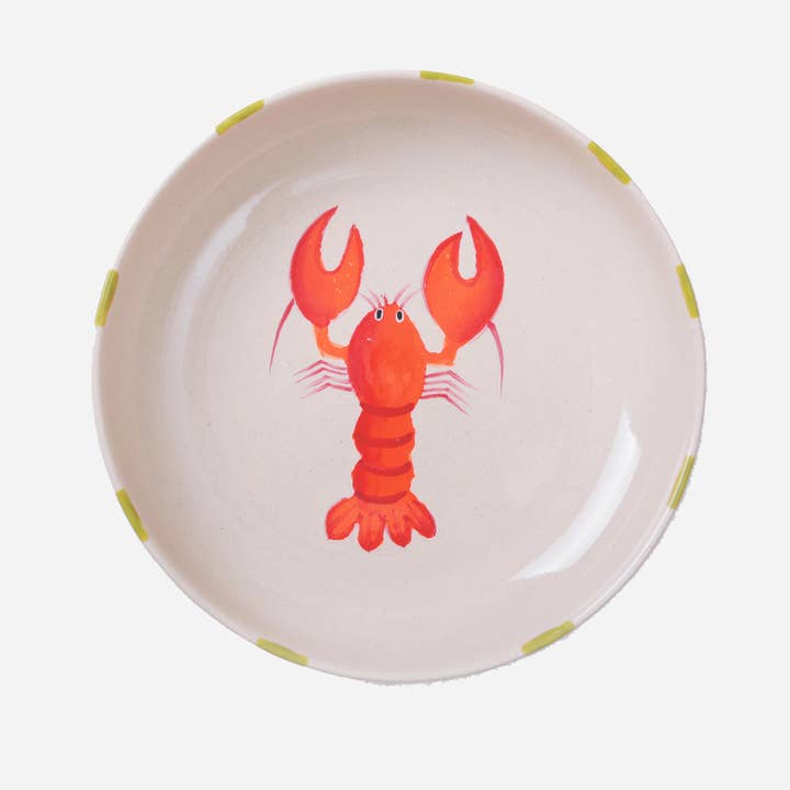 Cuenco de cerámica con langosta pintada a mano - Cuenco para servir - 8″ para venta al por mayor de ChagoArt