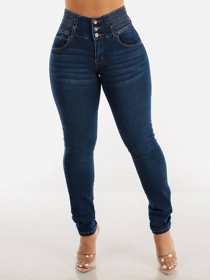 Højtaljede skulpturerende skinny jeans for engroshandel hos Aria Romance