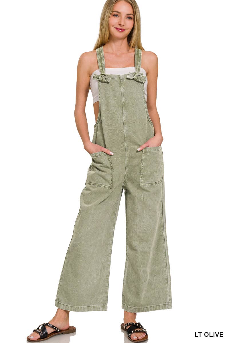 42POPS – wholesale Overalls – Women's – ",..._ Washed Knot Strap Pockets Jumpsuit15