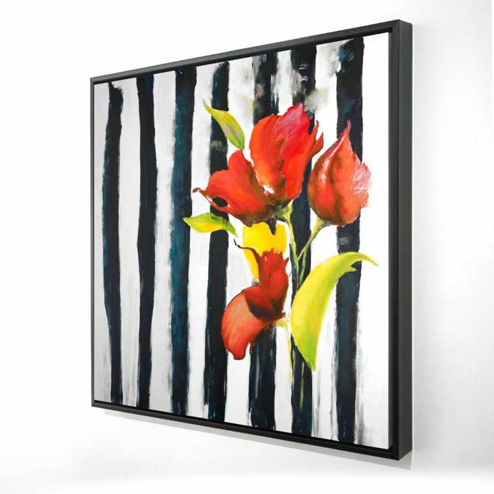 Botanisk modecanvas | Blommor på ränder heminredning för wholesale av BEGIN HOME DECOR