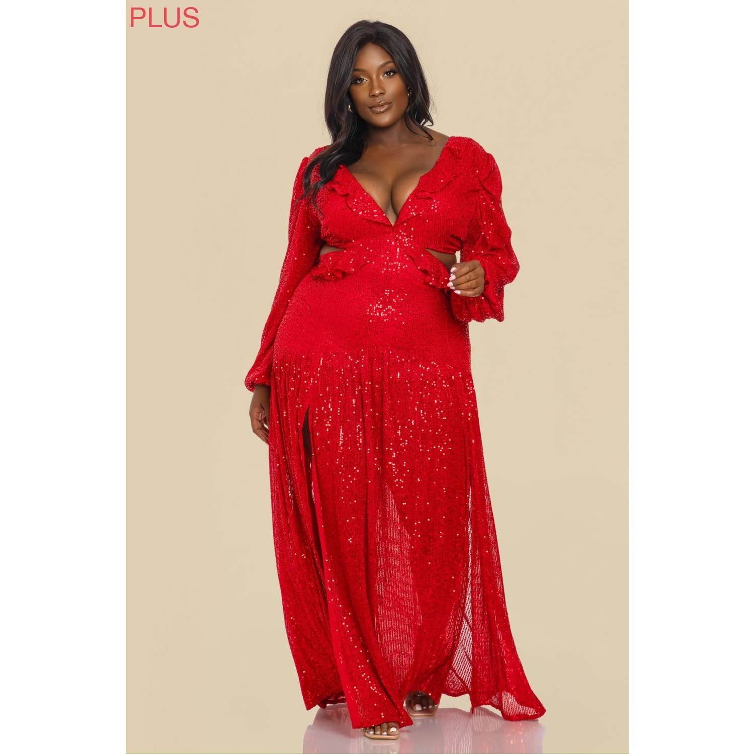 The Sang - Wholesale Dress - Women's - SD381122-P SEQUINS LONG SLEEVE MAXI DRESS PLUS SIZE7
