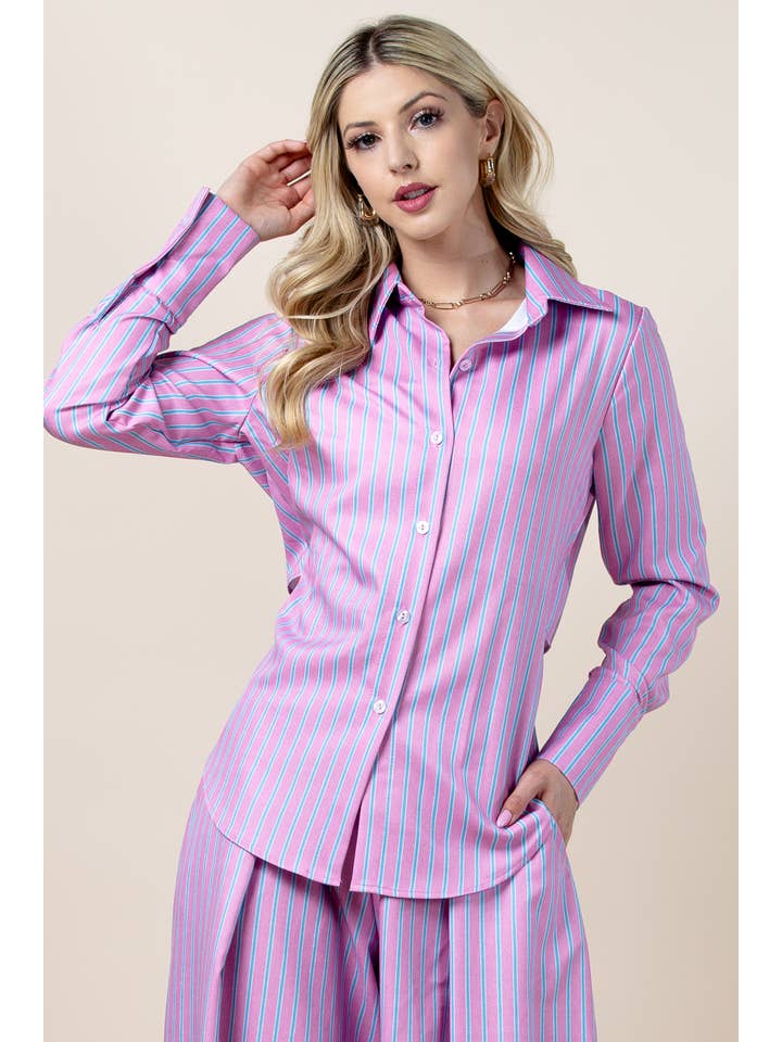 Imprimir T1623-5581-Camisas con cuello de rayas y lazo trasero Solace de venta al por mayor en Faire