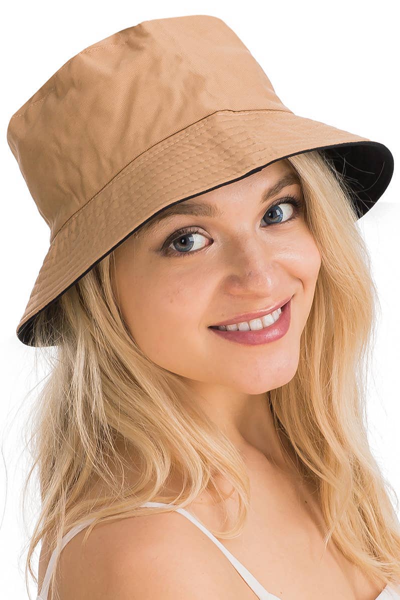 Cap Zone - Vente Bob – unisexe - Chapeau seau en coton uni réversible à fond noir10